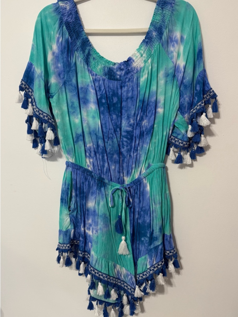 Kori Tie-Dye Tassel Romper $25